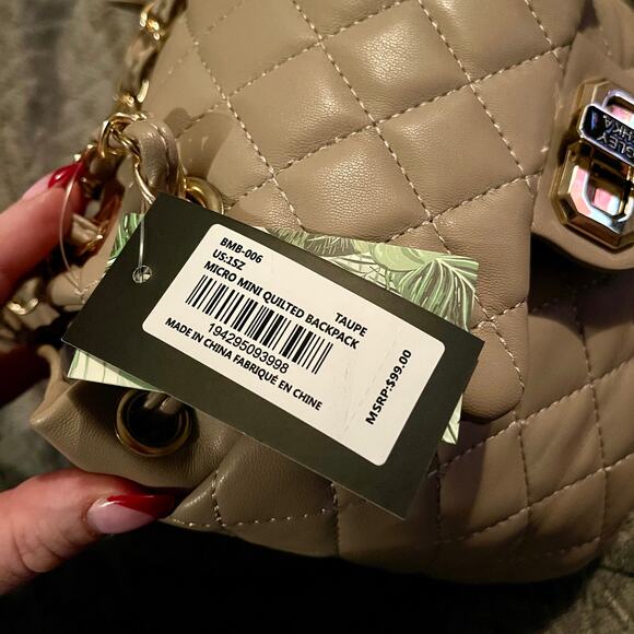 Badgley Mischka Mini Backpack Quilted Blush Gold Tone New With Tags - Picture 6 of 7